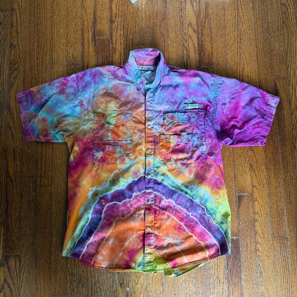 Columbia PFG Tie Dye short sleeve button up shirt Mens size Large - Picture 1 of 9